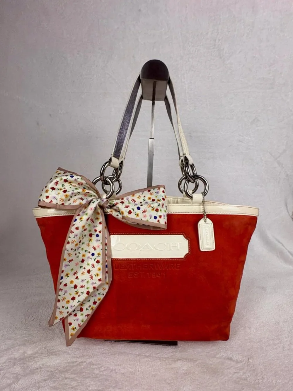 Coach Rare Vintage Hamptons Vermilion Suede Tote with Scarf